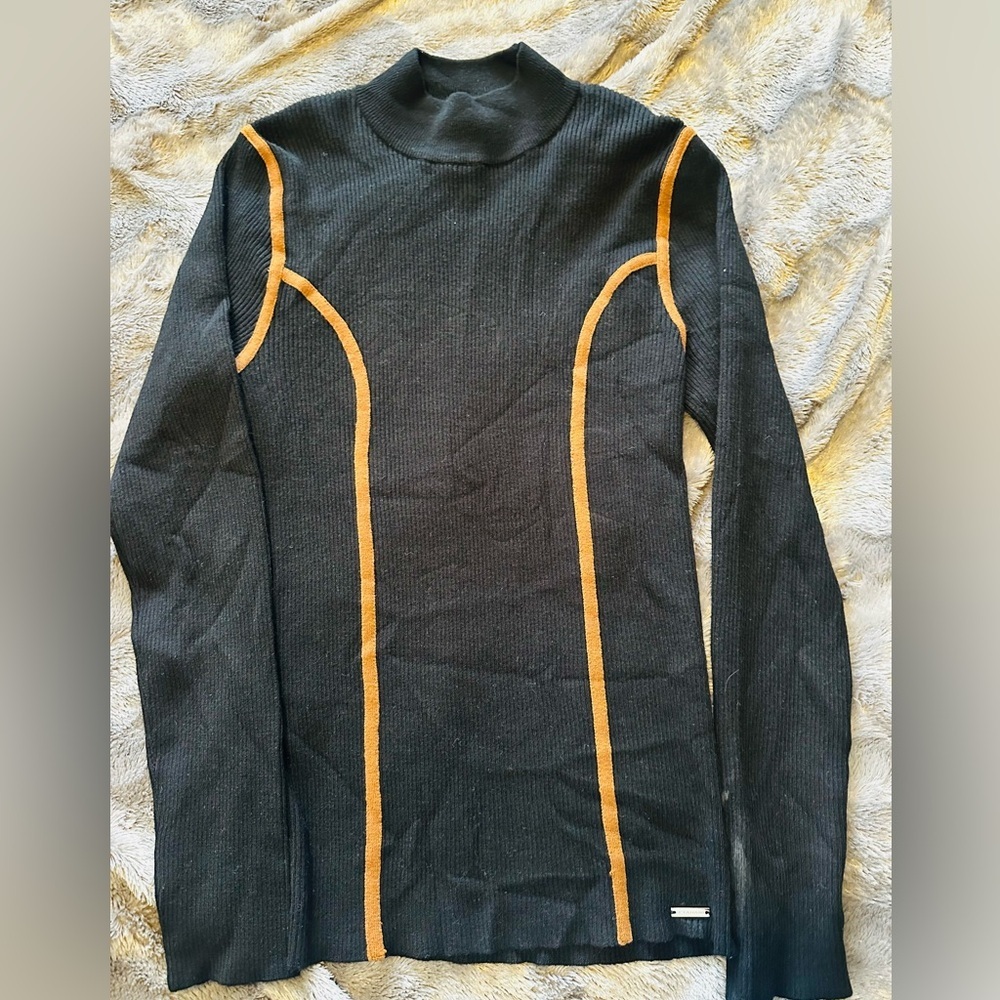 T Tahari Black and Orange Turtleneck Sweater